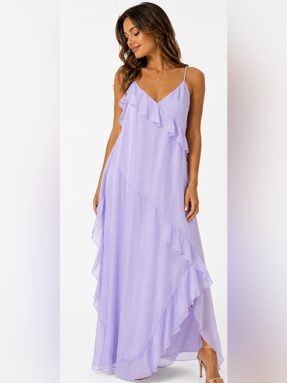 MELLODAY Lilac Ruffle-Trim V-Neck Maxi Dress